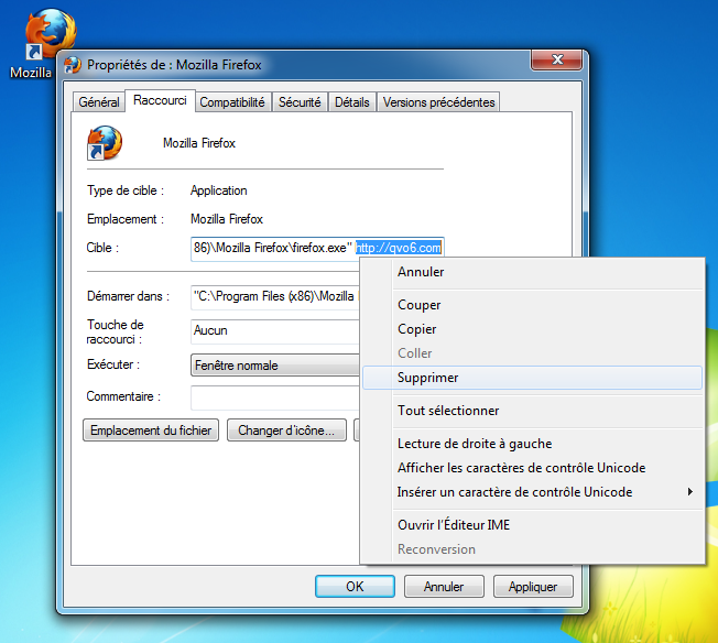 Supprimer Qvo6 du raccourci