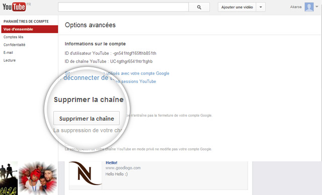 Supprimer son compte Youtube - Etape 1