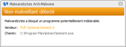 Iminent bloqué par Malwarebytes Anti-Malware Premium