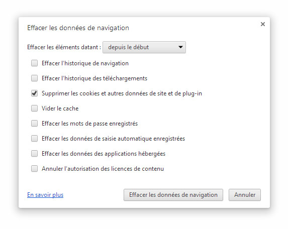 Supprimer cookies Chrome