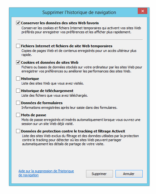 Supprimer cookies Internet Explorer