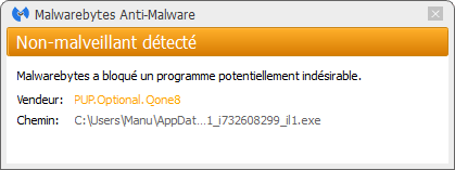 Qone8 bloqué par Malwarebytes Anti-Malware Premium