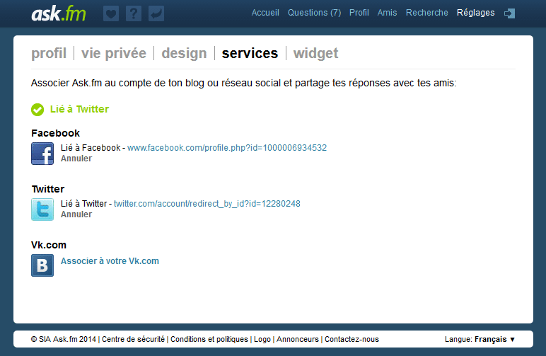 Supprimez les services liés à Ask.fm