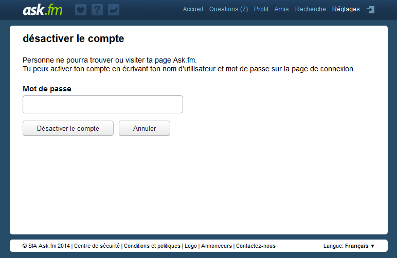 Désactiver votre compte Ask.fm