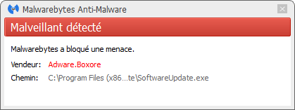 Boxore détecté par Malwarebytes Anti-Malware Premium