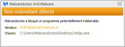 Freeven Pro bloqué par Malwarebytes Anti-Malware Premium