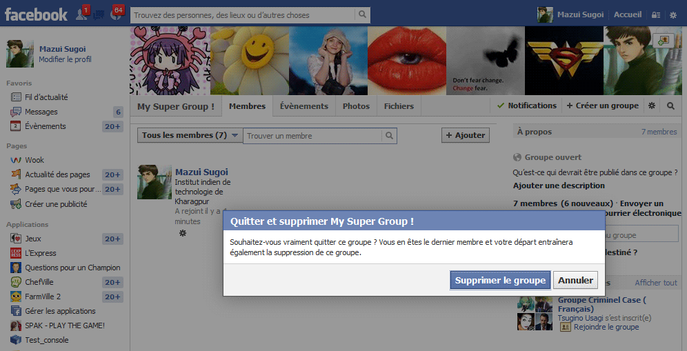 supprimer groupe facebook étape 2