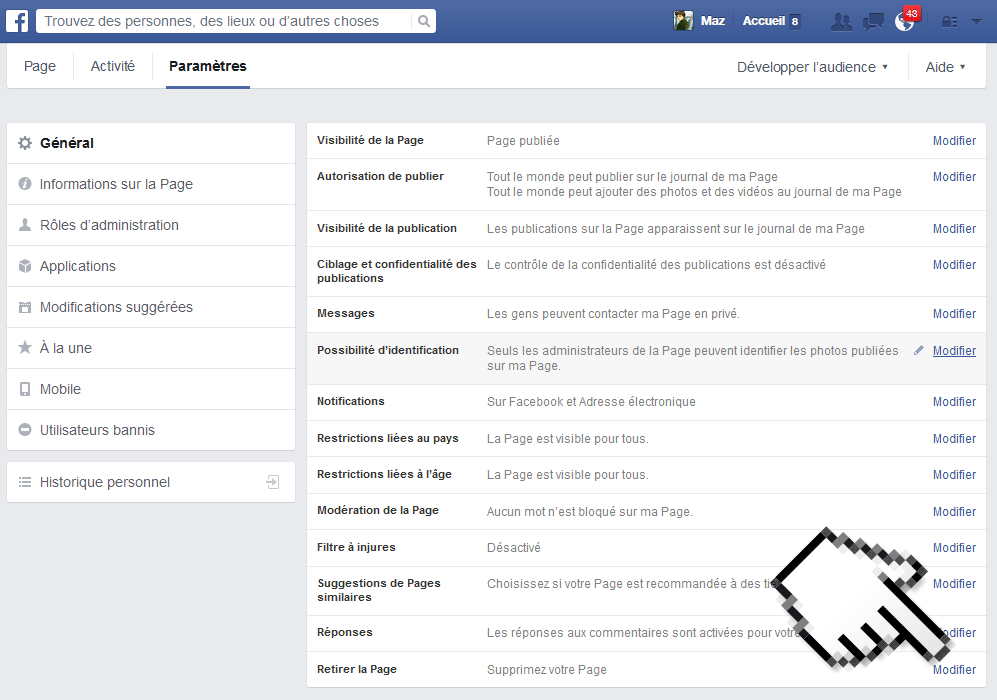 supprimer page facebook étape 2