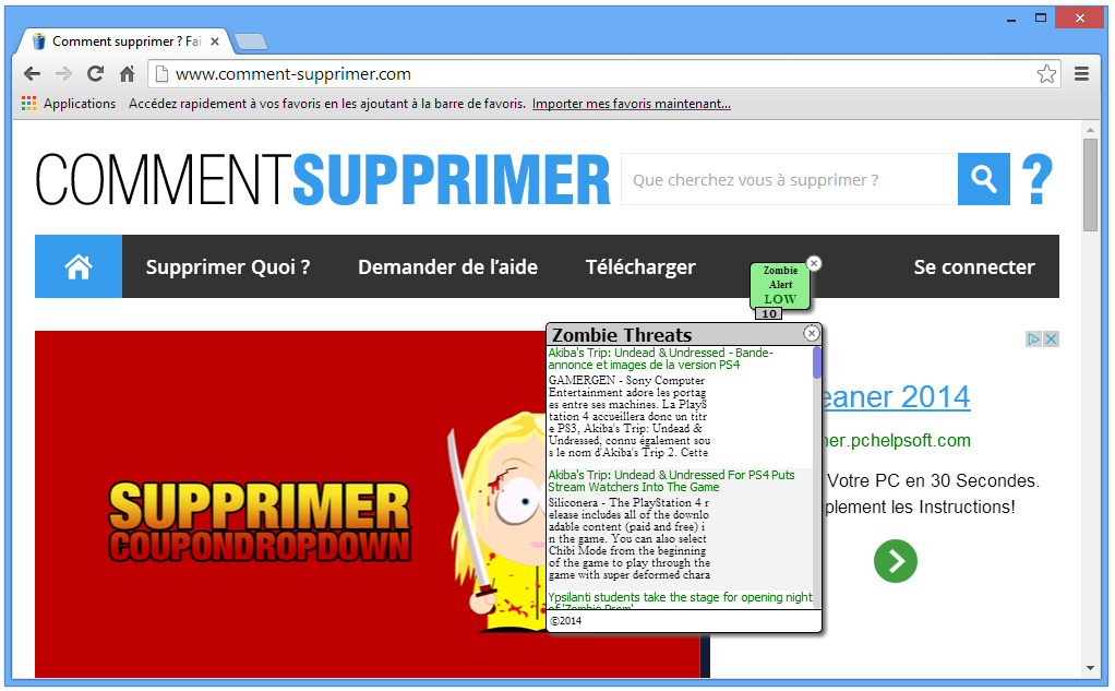 supprimer le popup zombie alert