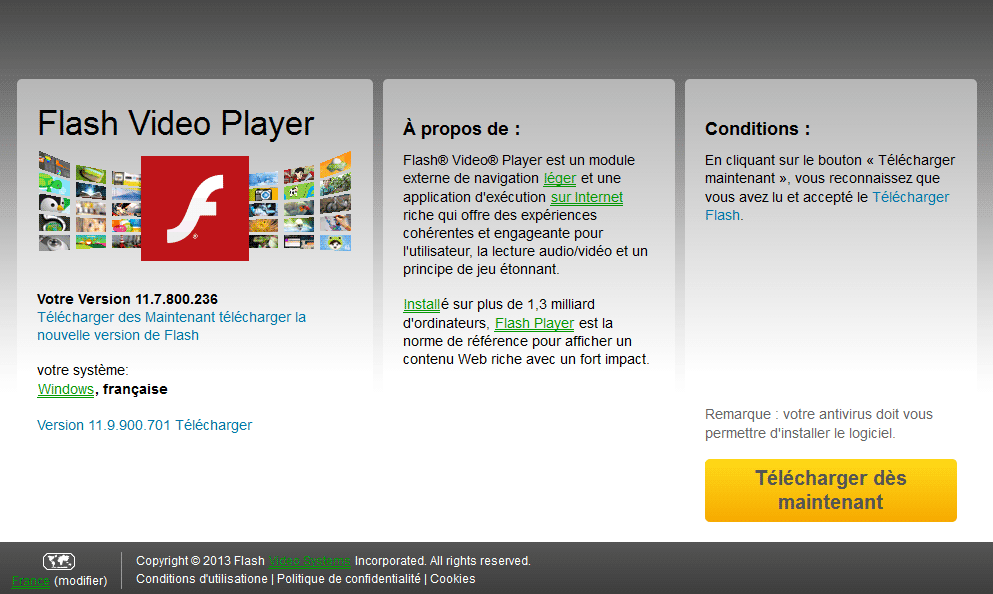 fausse mise à jour flash player
