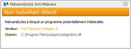 Webget détecté par Malwarebytes Anti-Malware Premium