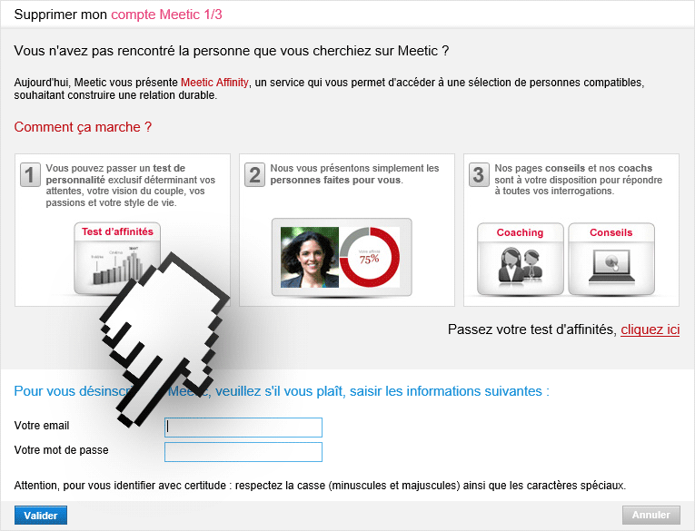 supprimer meetic étape 1