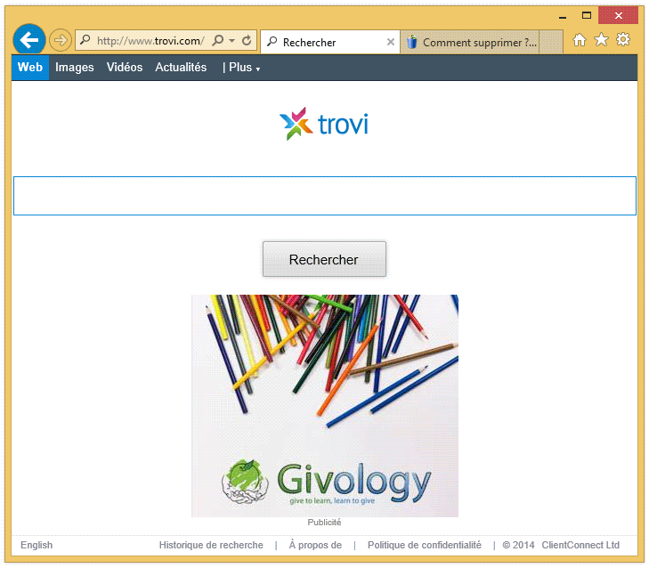 La page d'accueil indésirable trovi.com