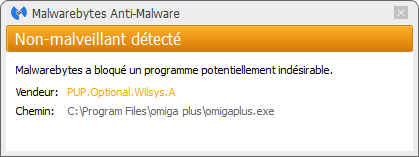 Omiga Plus bloqué par Malwarebytes Anti-Malware Premium