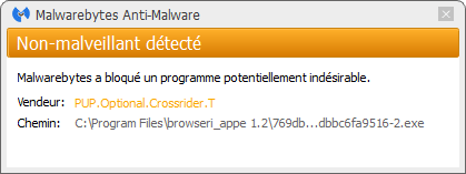 Browseri_Appe 1.2 détecté par Malwarebytes Anti-Malware Premium
