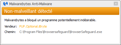 BrowserSafeGuard détecté par Malwarebytes Anti-Malware Premium