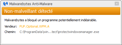 WindowsMangerProtect ou WindowsProtectManger bloqué par Malwarebytes Anti-Malware Premium