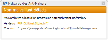 istartsurf.com détecté par Malwarebytes Anti-Malware Premium