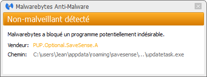 SaveSense bloqué par Malwarebytes Anti-Malware Premium