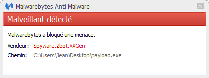 Zeus détecté par Malwarebytes Anti-Malware Premium