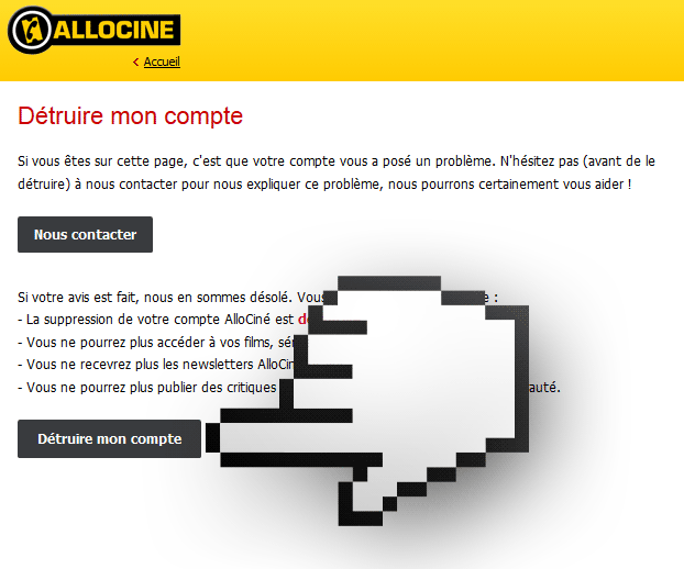 supprimer son compte allocine