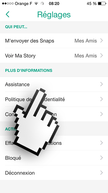 supprimer snapchat étape 3