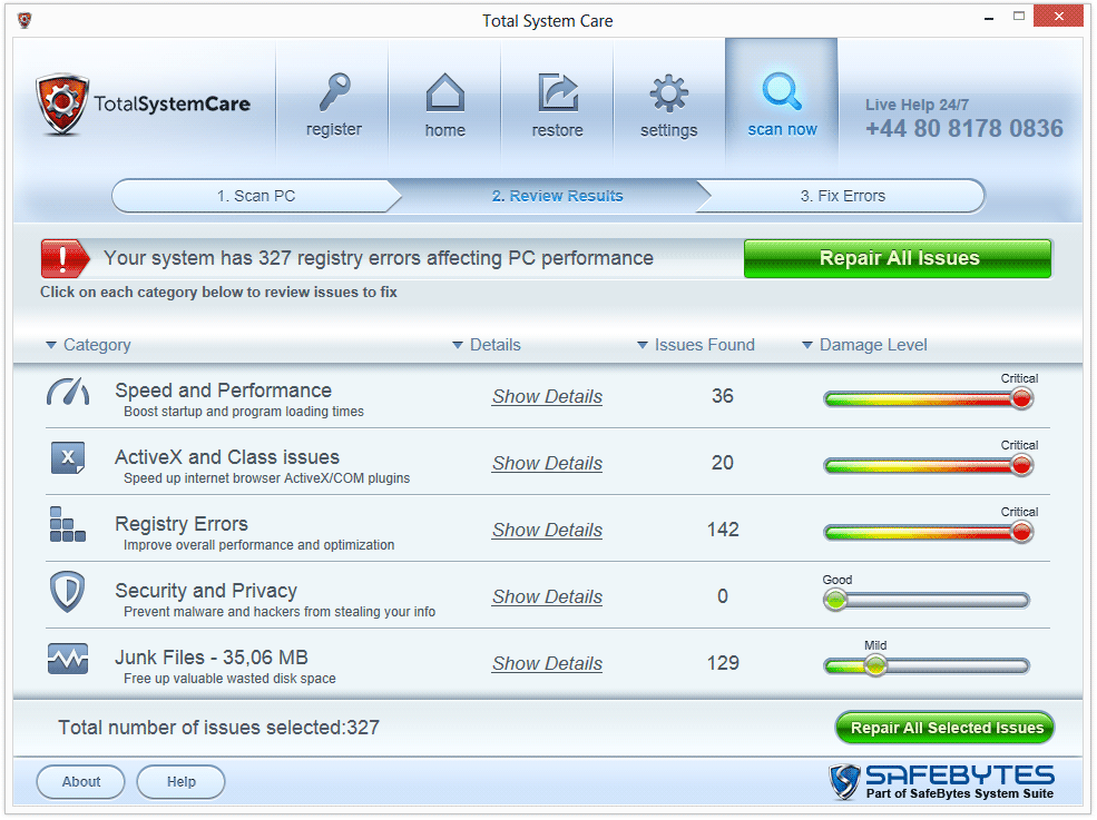 Total System Care. Total Registry. Care scan. Total systems