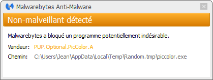Ads by PicColor bloqué par Malwarebytes Anti-Malware Premium