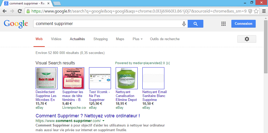 supprimer visual search results