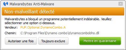 ads by Dynamo Combo bloqué par Malwarebytes Anti-Malware Premium