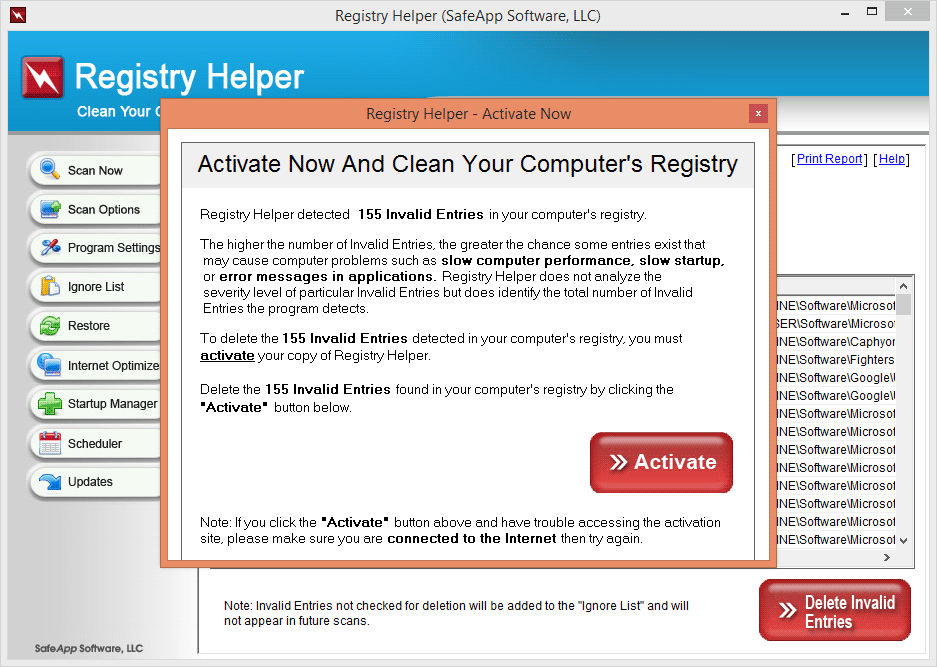 activation de registry helper